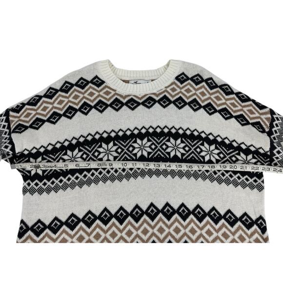 Hollister Women’s S Small Oversized Crewneck Sweater Fair Isle Cream Black Tan - Picture 9 of 14